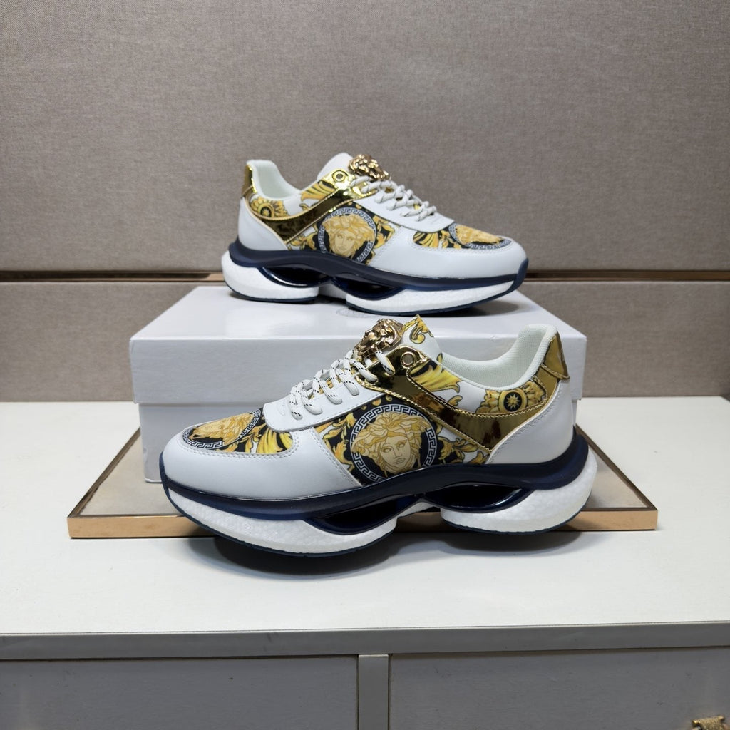 Versace Men's Gold-Panel Low-Top Sneakers