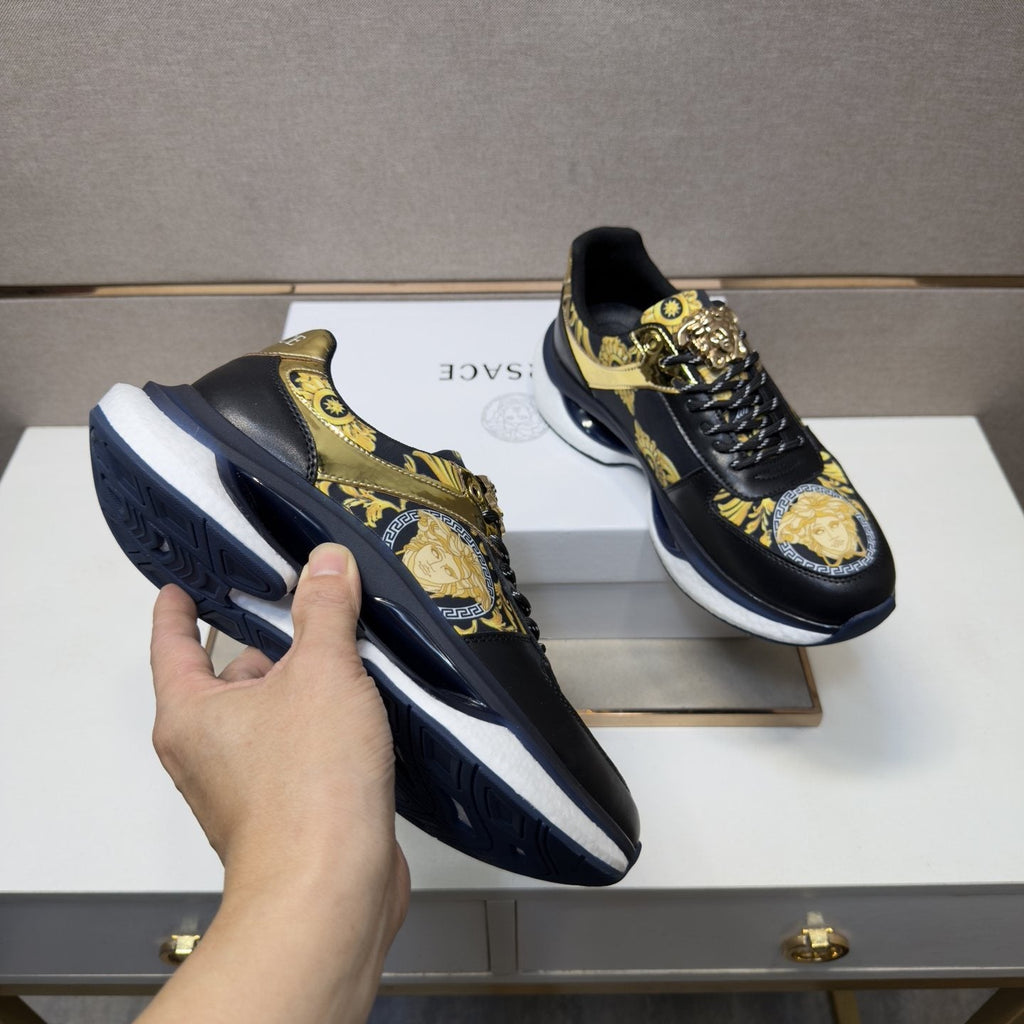 Versace Men's Gold-Panel Low-Top Sneakers