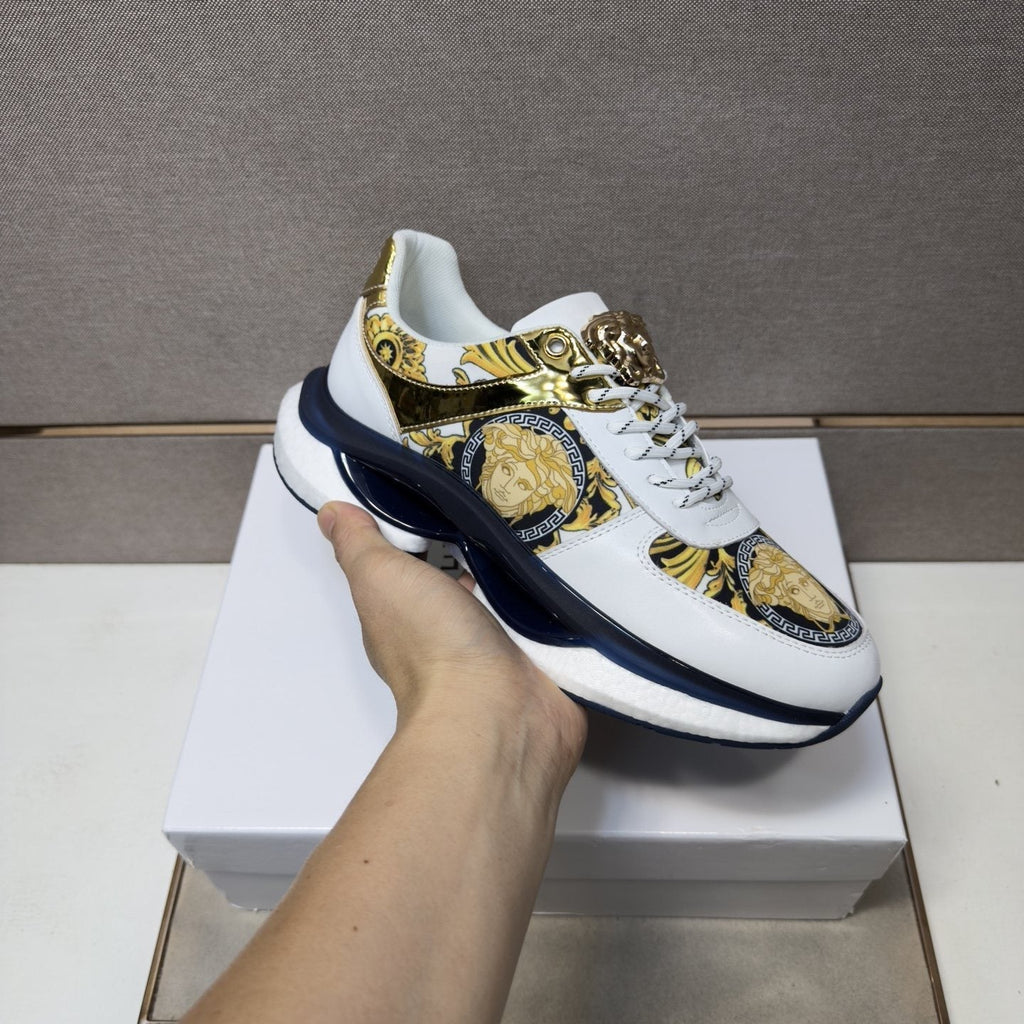 Versace Men's Gold-Panel Low-Top Sneakers