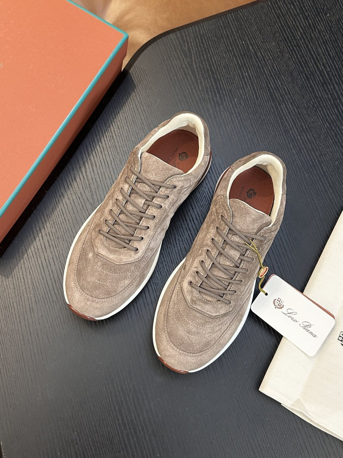 Loro Piana Gray and Charcoal Low-Top Sneakers