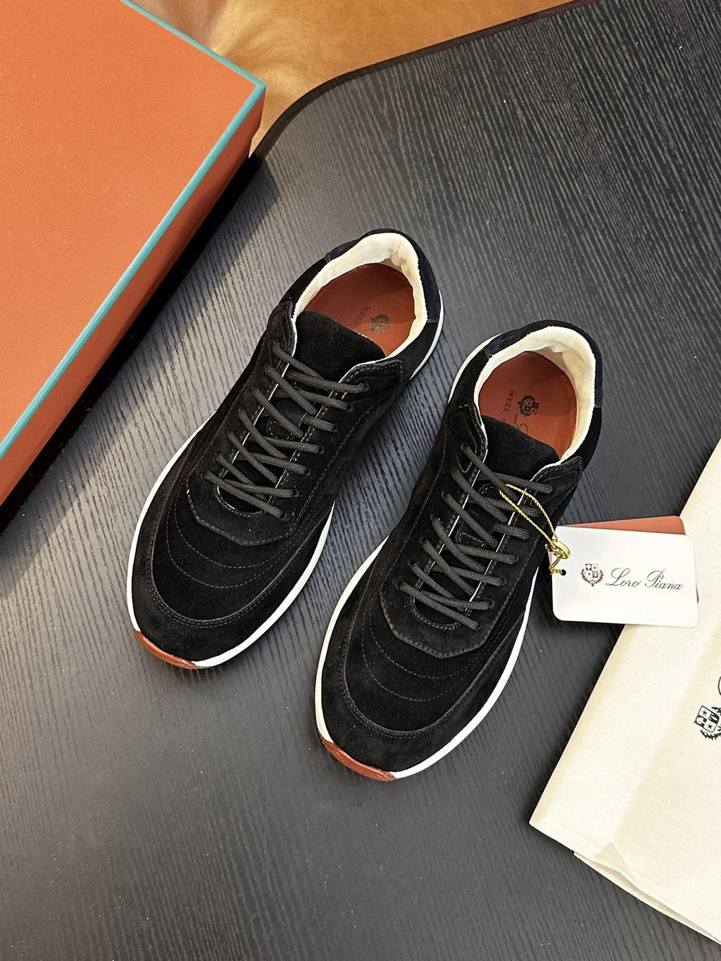 Loro Piana Gray and Charcoal Low-Top Sneakers