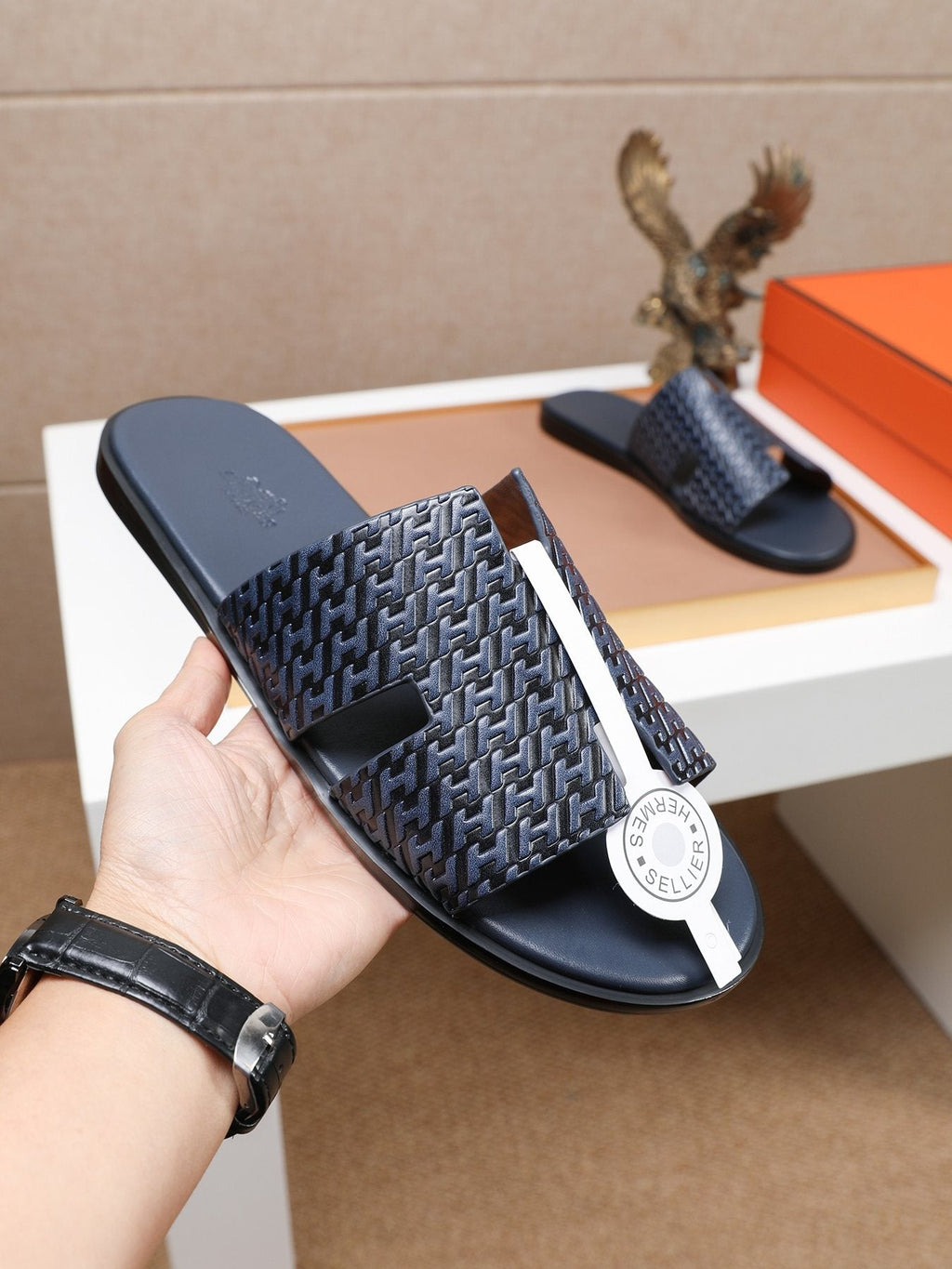 Hermès Textured H Slide Sandals
