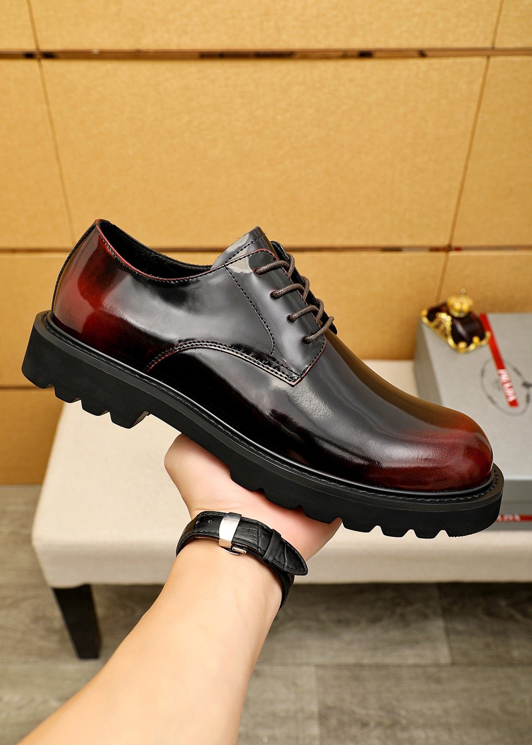 Prada Glossy Lug Sole Derby Shoes