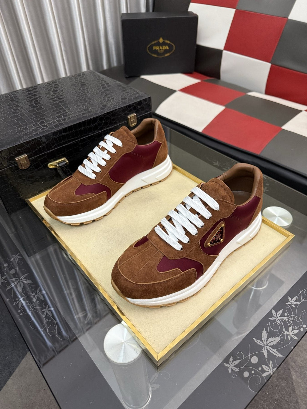Prada Men's Triangle Badge Low-Top Sneakers - Lace-Up Closure