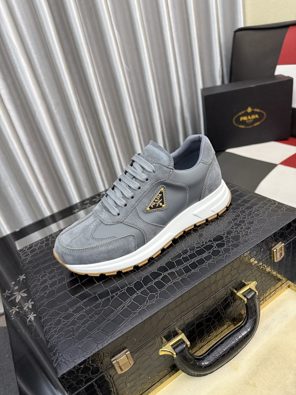 Prada Men's Triangle Badge Low-Top Sneakers - Lace-Up Closure