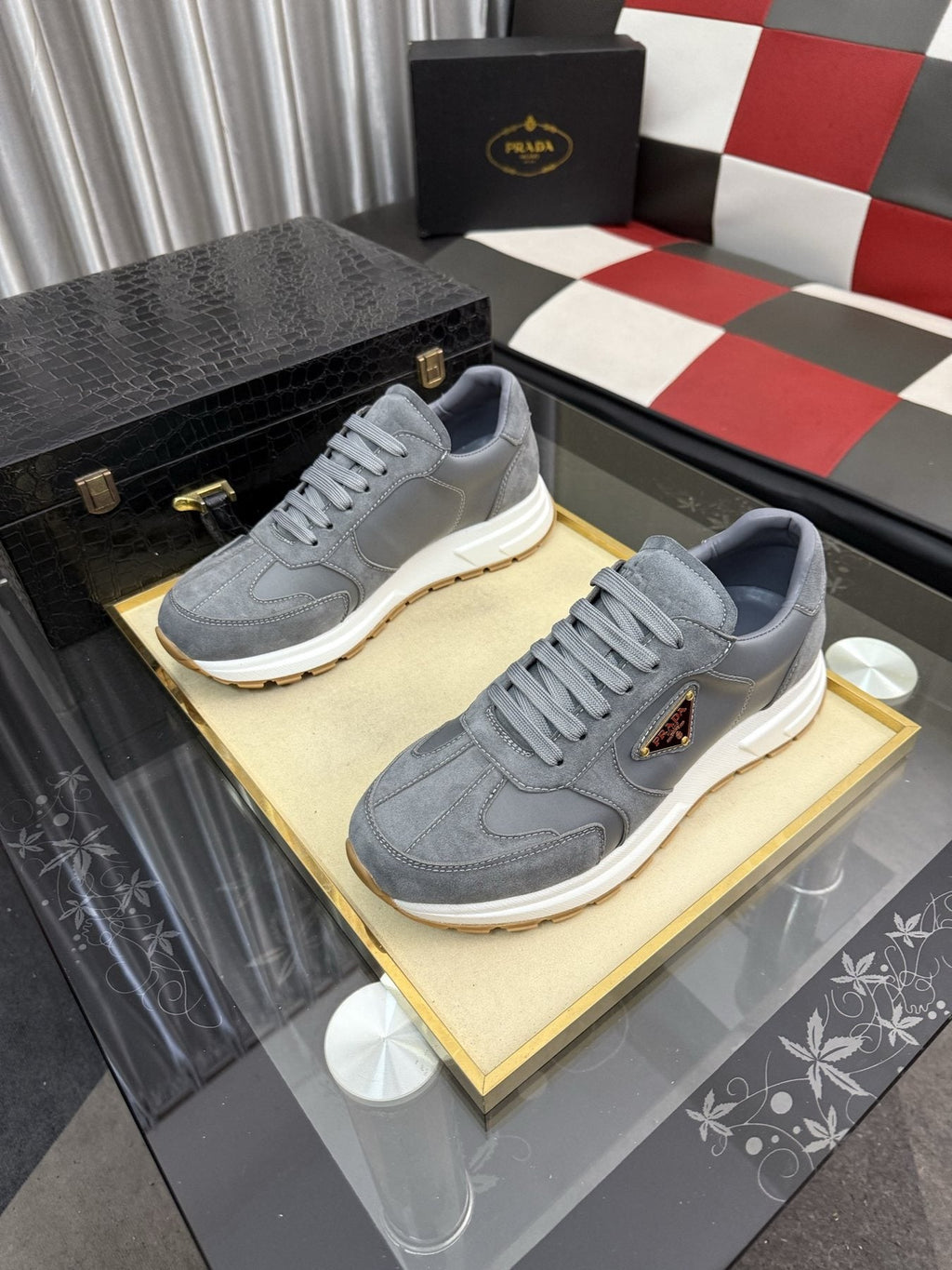 Prada Men's Triangle Badge Low-Top Sneakers - Lace-Up Closure