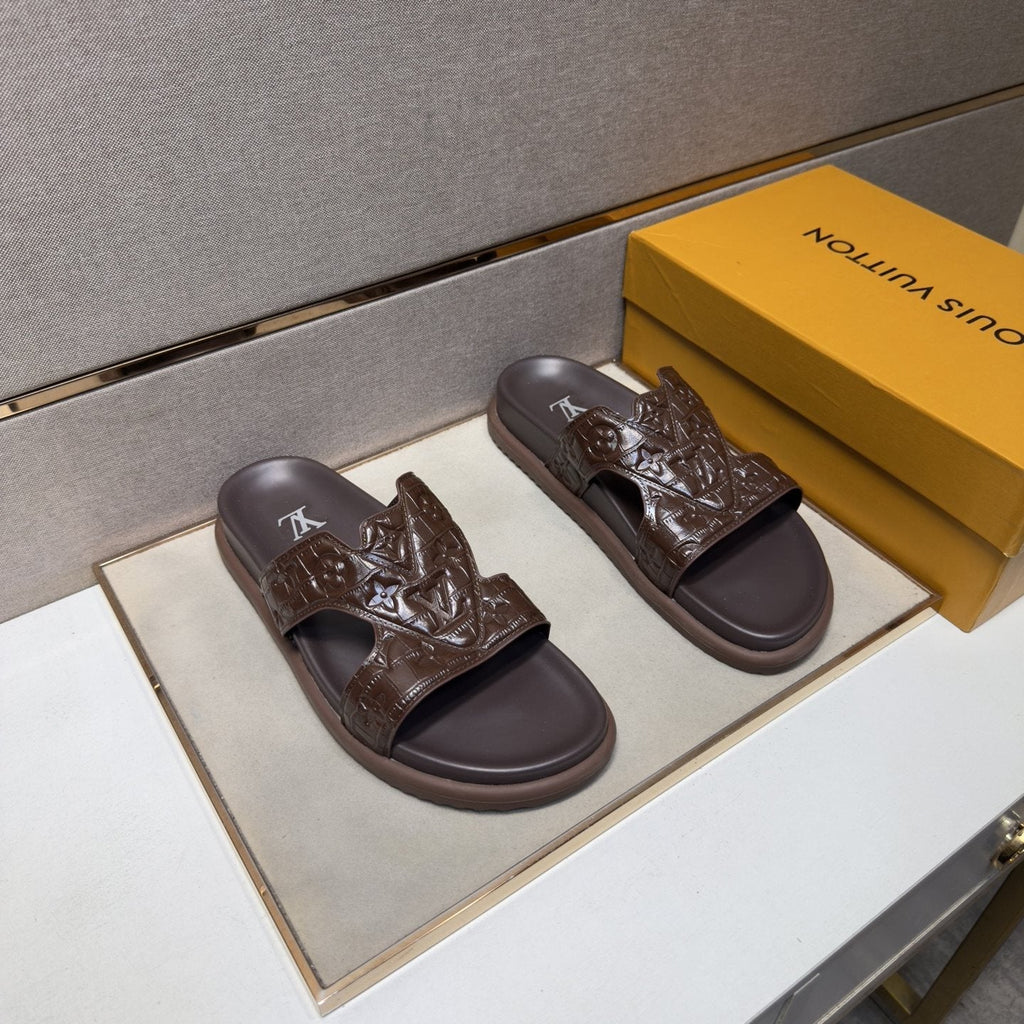 Louis Vuitton Men's Textured Monogram Slide Sandals