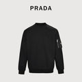 Prada Sleeve Zip Pocket Triangle Logo Crew Neck Sweatshirt Black