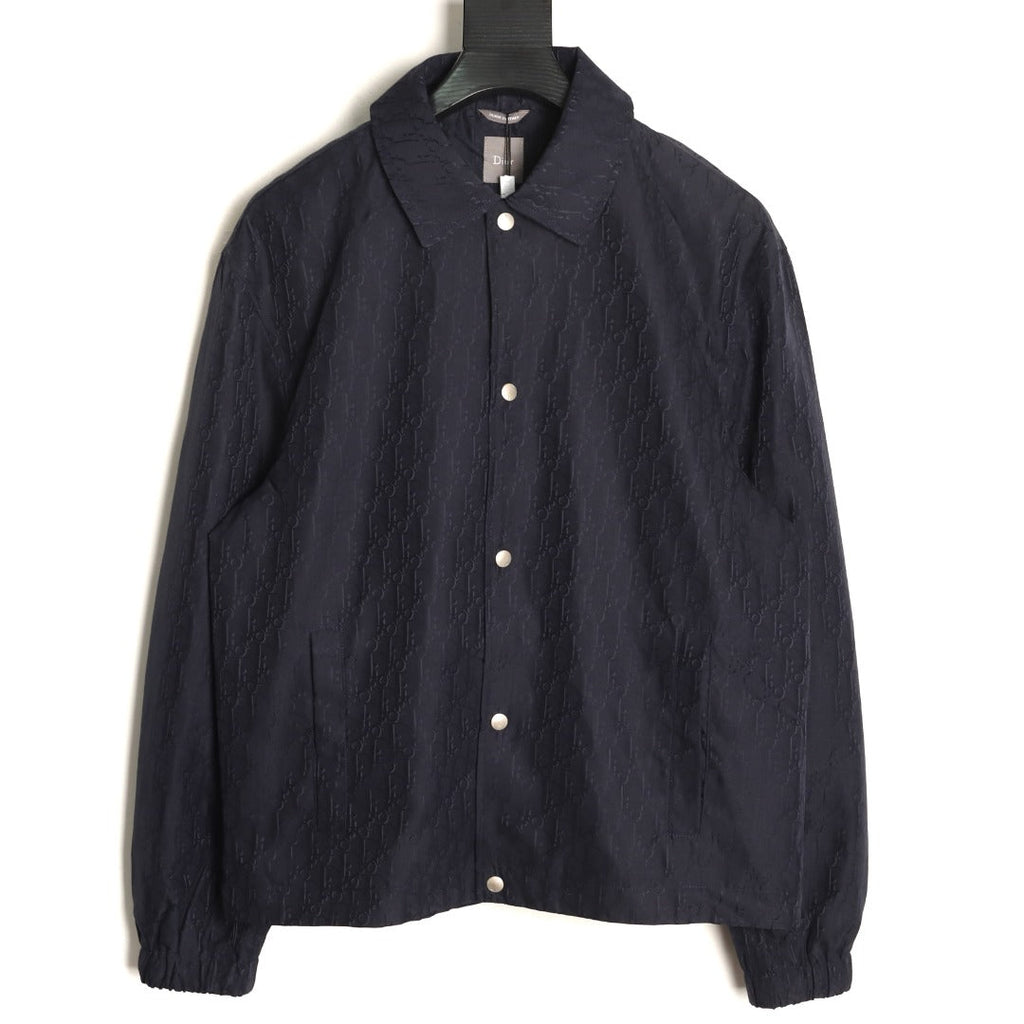 Dior CD Oblique Pattern Button-Front Jacket - Navy