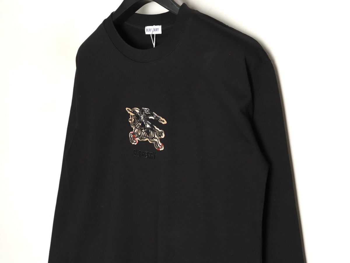 Burberry Check-Pattern Horse Emblem Long-Sleeve Shirt - Black