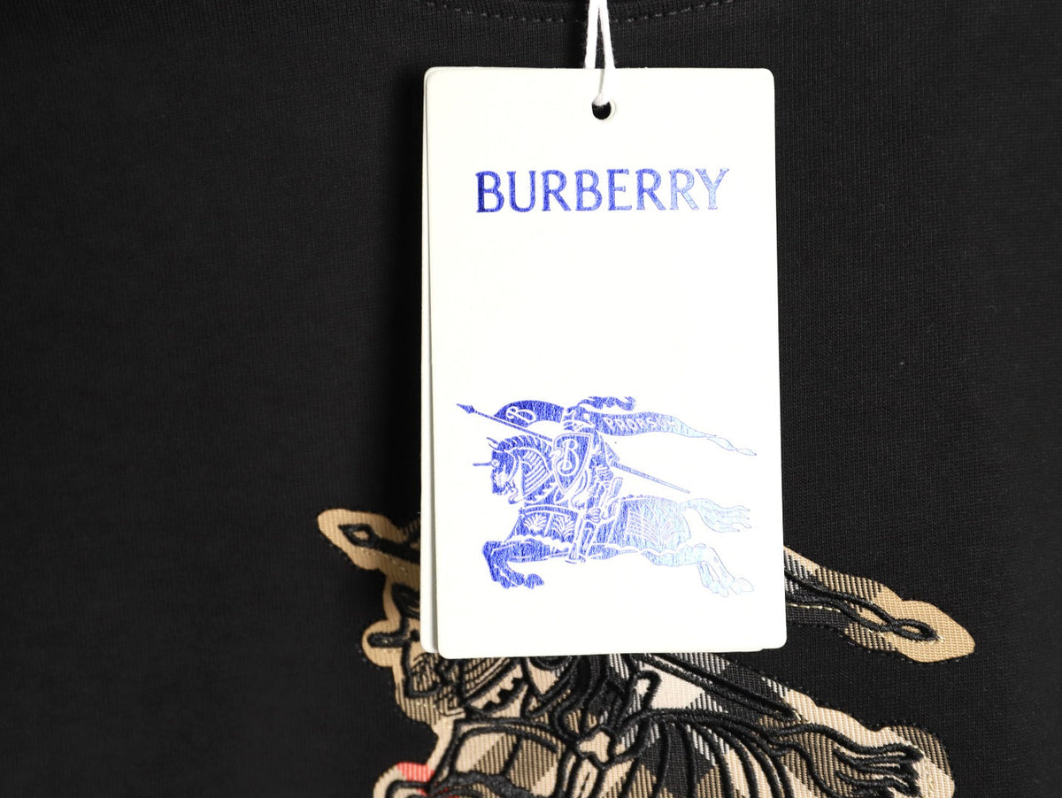 Burberry Check-Pattern Horse Emblem Long-Sleeve Shirt - Black