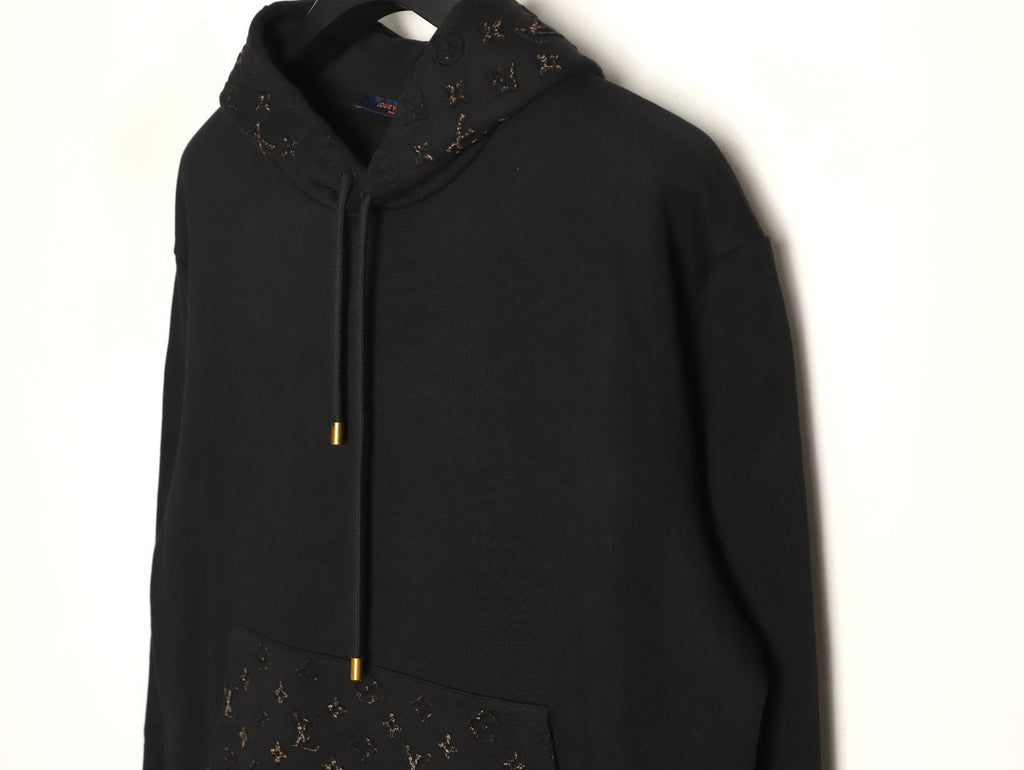 Louis Vuitton Monogram-Style Hood and Pocket Pullover Hoodie - Black