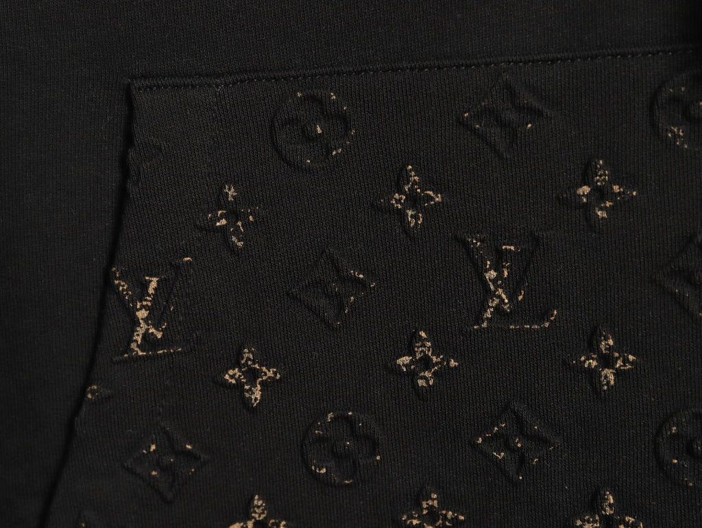 Louis Vuitton Monogram-Style Hood and Pocket Pullover Hoodie - Black