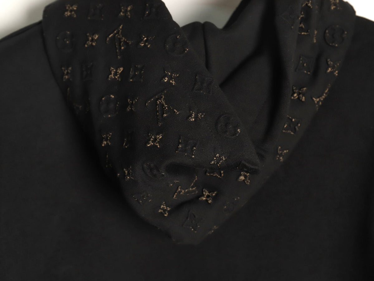 Louis Vuitton Monogram-Style Hood and Pocket Pullover Hoodie - Black